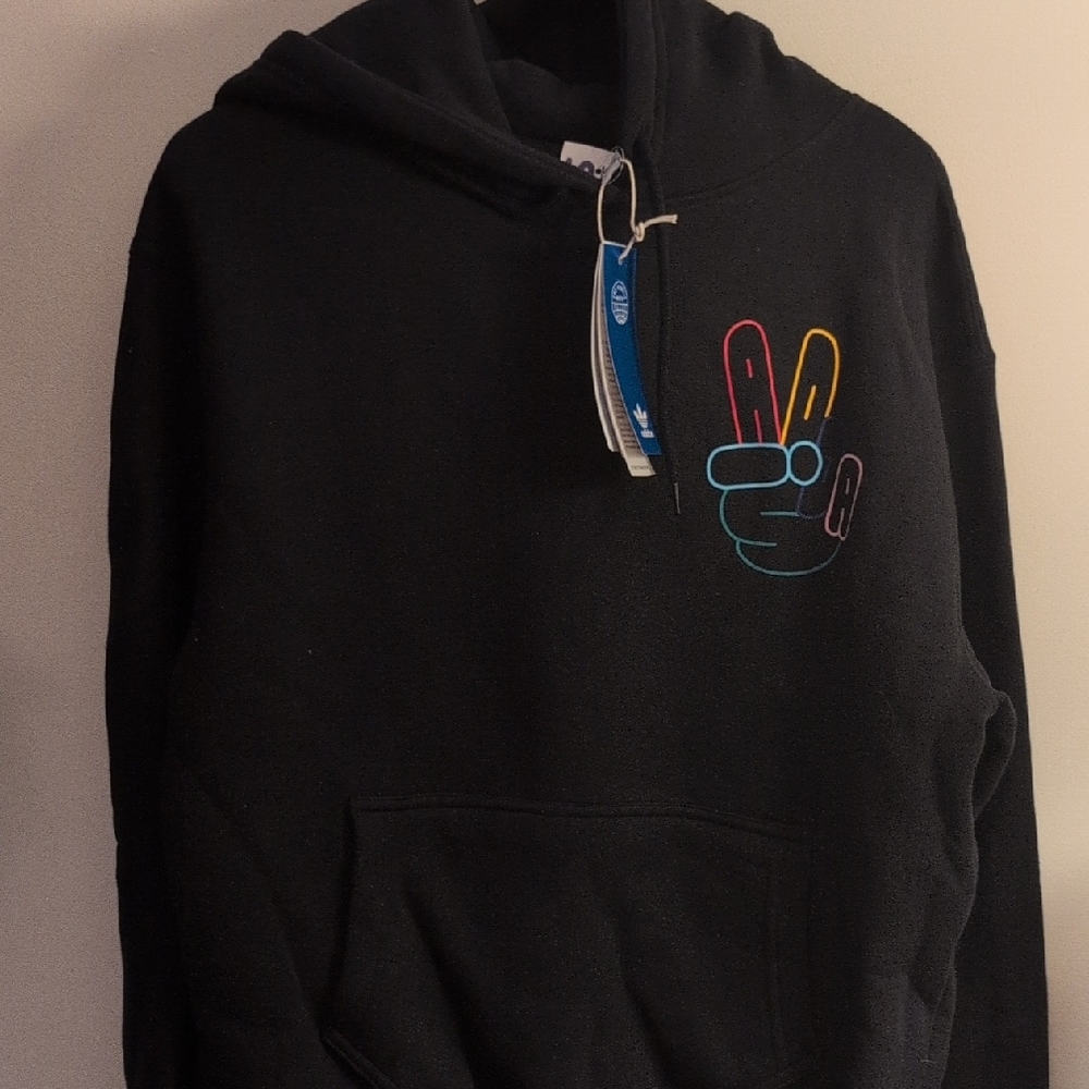 adidas Black Hoodie with Colorful Peace Sign